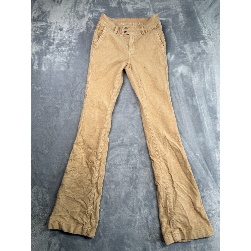 American Eagle Outfitters High Rise Kick Boot Corduroy Pants Womens 00 Beige